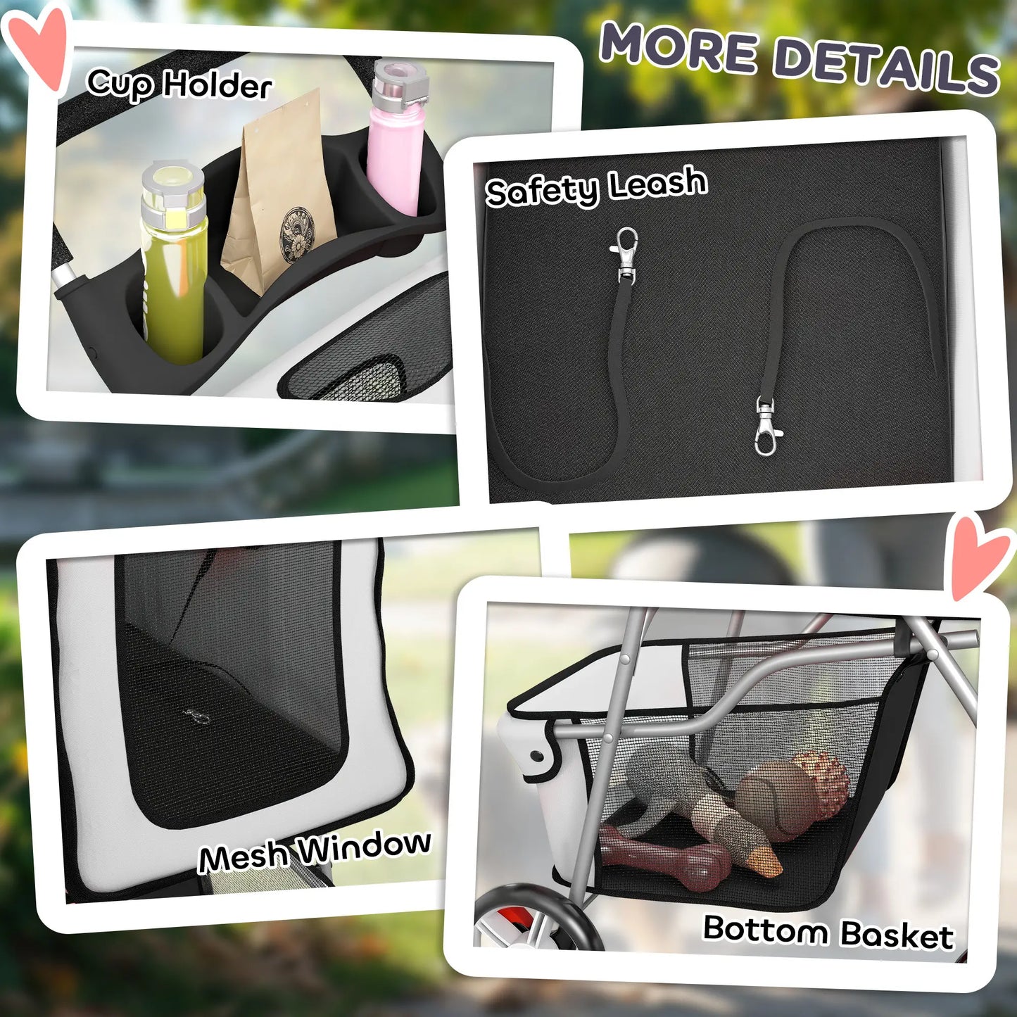 Foldable Pet Stroller, With Wheels, Reflective Strips, Brake, Pad, Basket, Grey Dog Bike Trailers & Strollers at Gallery Canada