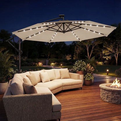 11.3 ft Cantilever Patio Umbrella With Light, Cover, Aluminium UPF50+, Khaki Offset Cantilever Umbrellas at Gallery Canada