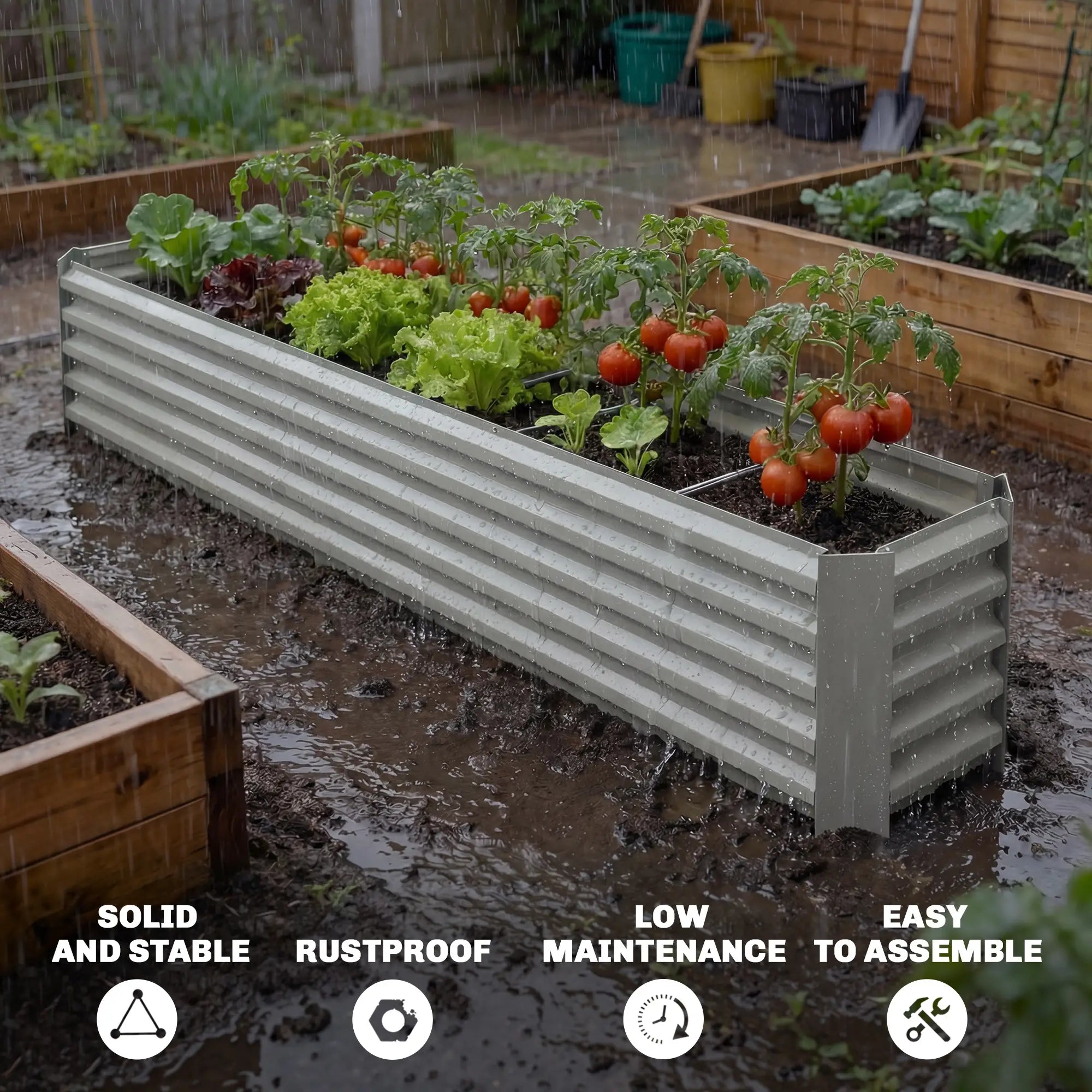 8 x 1.3 x 1.5ft Galvanized Raised Garden Bed, Reinforced Planter Box, Light Grey Galvanized Planter Boxes at Gallery Canada