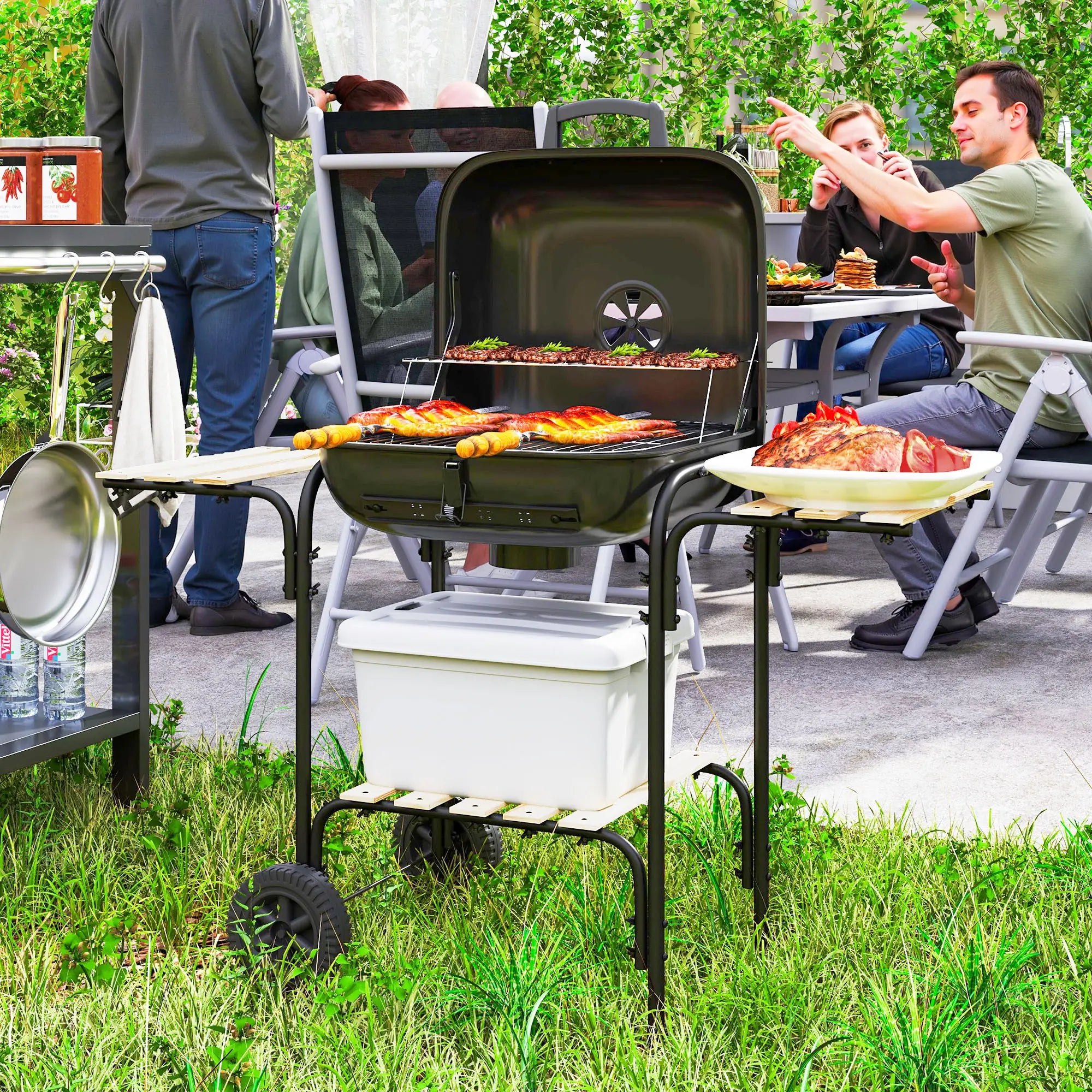 Charcoal BBQ Grill, 1840 cm² Cooking Area, 3 Shelves, Adjustable Vent, Black Charcoal BBQ Grils at Gallery Canada
