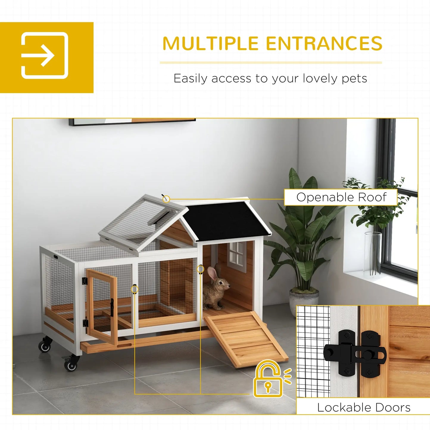 Rabbit Cage With Wheels, Ramp, Run, Tray, Indoor Outdoor, Yellow Rabbit Hutch at Gallery Canada