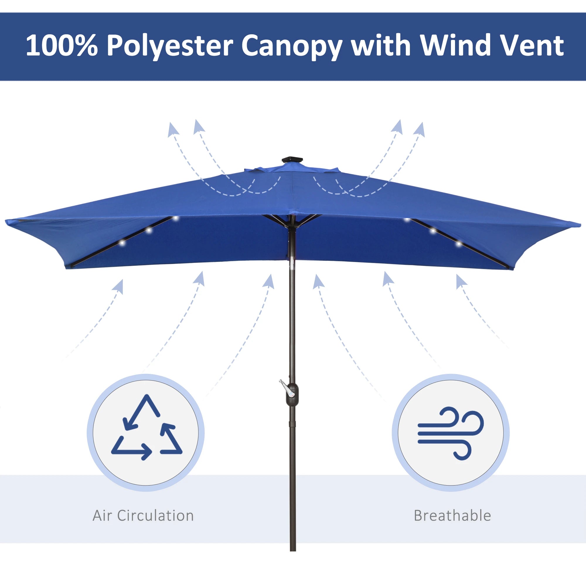 6.5x10ft Rectangle Solar Tilt Umbrella, Aluminum, Dark Blue Sun Umbrellas at Gallery Canada