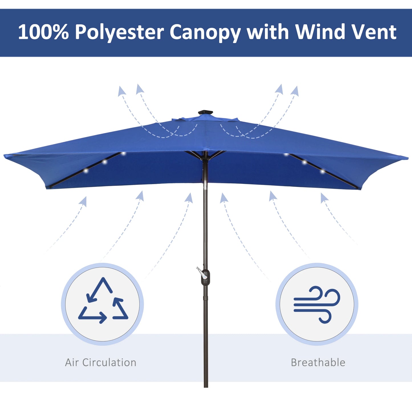 6.5x10ft Rectangle Solar Tilt Umbrella, Aluminum, Dark Blue Sun Umbrellas at Gallery Canada