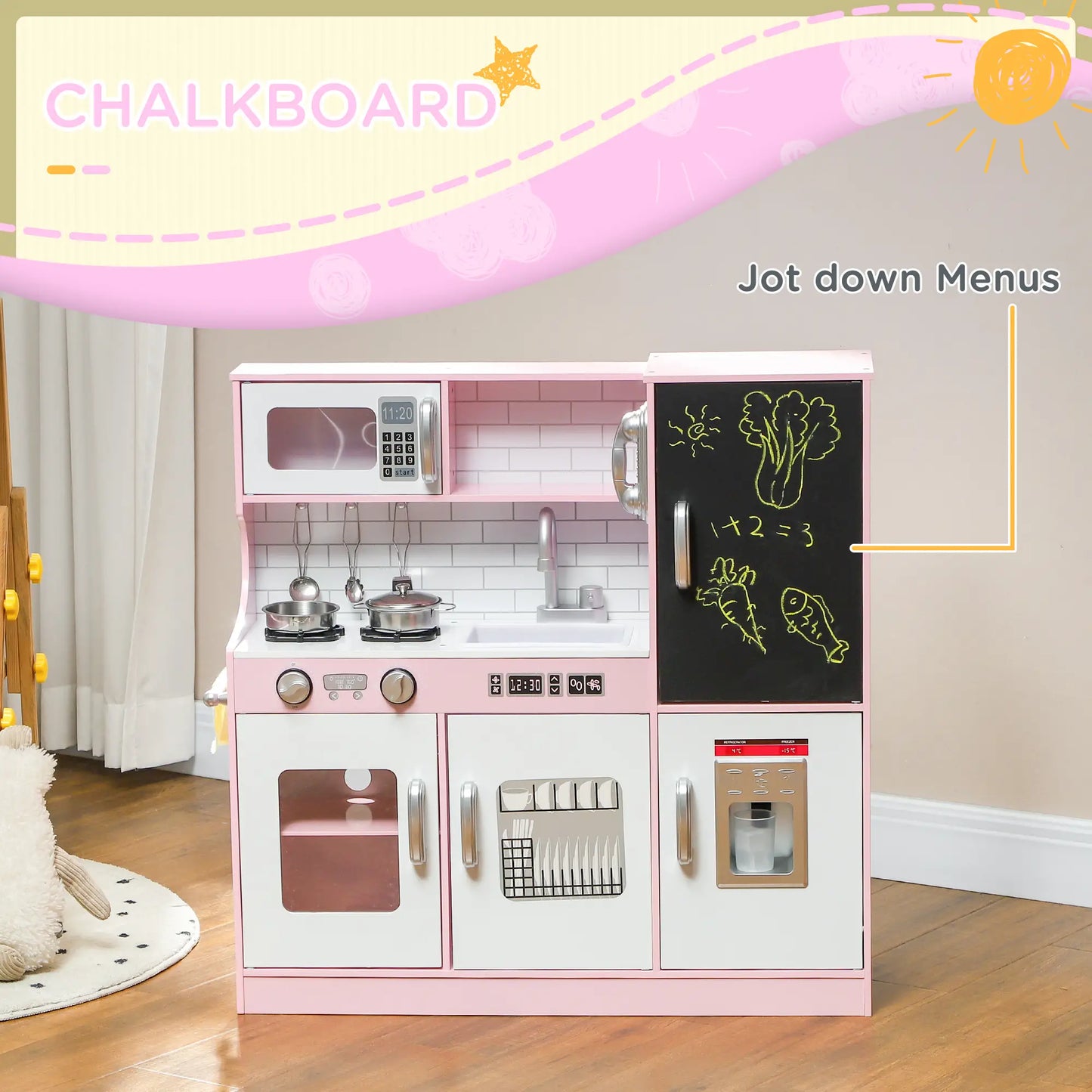 Kids Play Kitchen with Chalkboard, Ice Maker, Sink, Microwave Play Kitchen at Gallery Canada