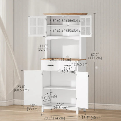 Buffet de cuisine style côtier, armoire de rangement en bois, porte vitrée encadrée, blanc