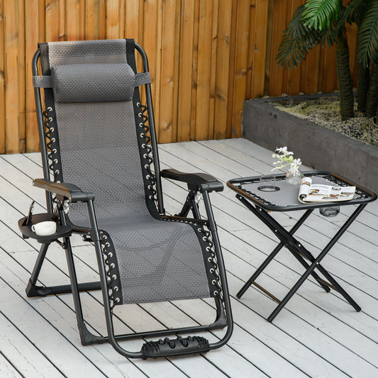 Zero Gravity Chair, Folding Recliner Chair, Adjustable Patio Lounger with Detachable Pillow, Cup Holder and Foot Massage Roller for Outdoor, Patio, Deck, Poolside, Light Grey - Gallery Canada