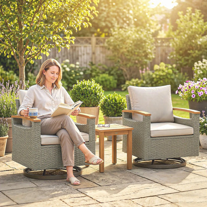 Patio Swivel Chairs Set Of 2, PE Rattan Wicker Chair, Cream White Patio Chairs at Gallery Canada