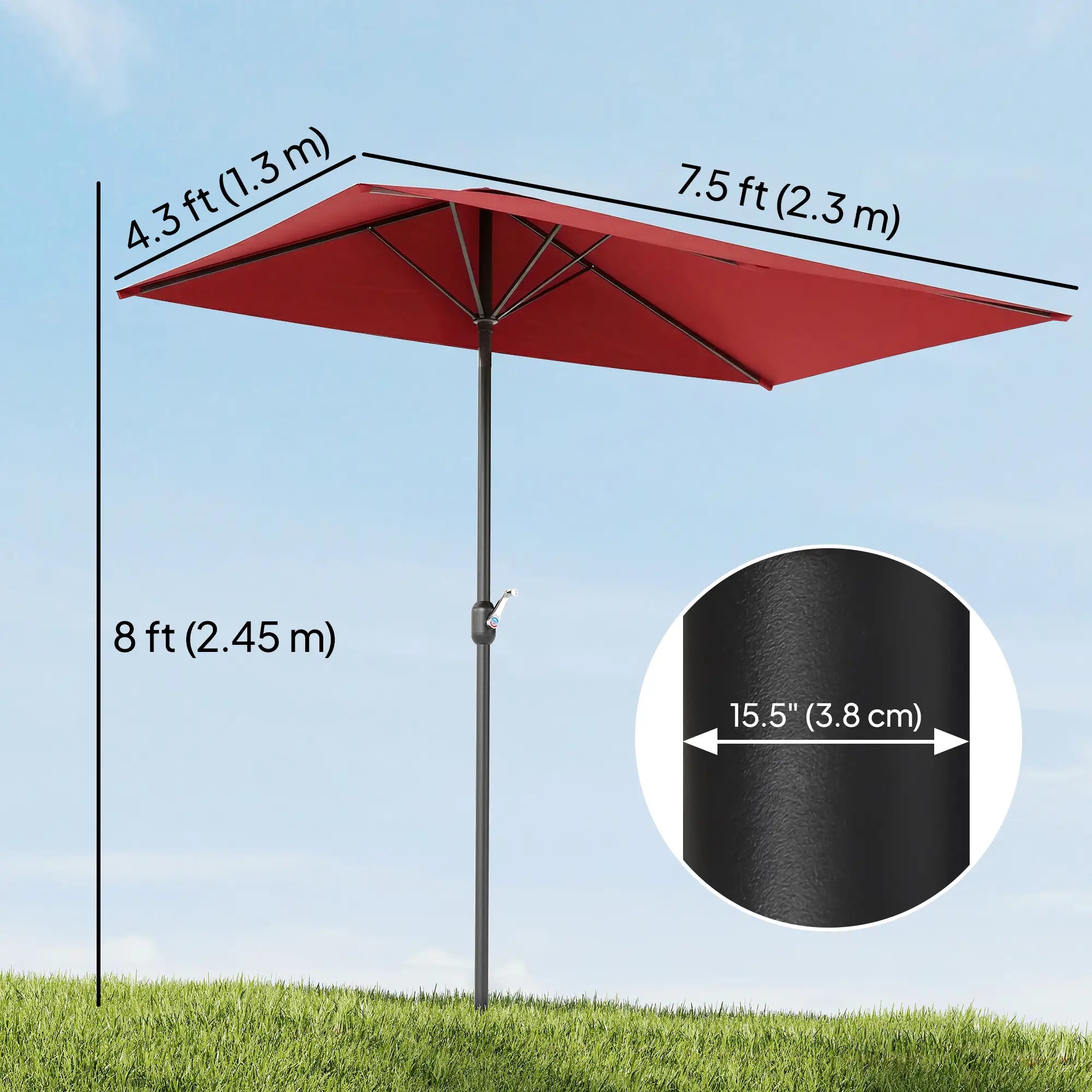 8Ft Half Round Umbrella, Outdoor Patio Balcony Sun Shade w/5 Ribs Half Round Umbrellas at Gallery Canada