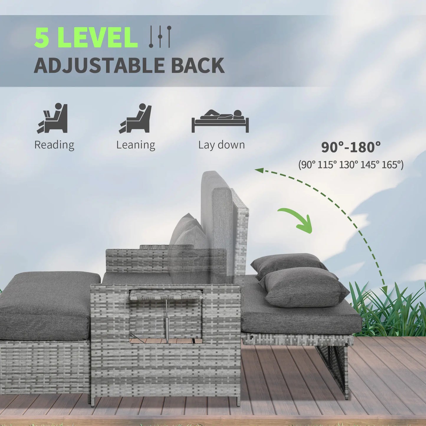 2 Piece Rattan Outdoor Daybed, 2 Seater Sofa Set with Footstool, Grey Patio Furniture Sets at Gallery Canada