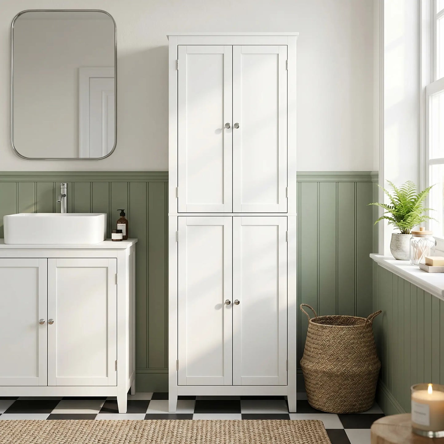 67" Tall Bathroom Storage Cabinet, Freestanding Narrow with Adjustable Shelves