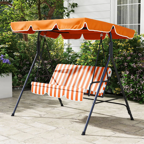 3-Seater Outdoor Porch Swing, Adjustable Canopy, Orange