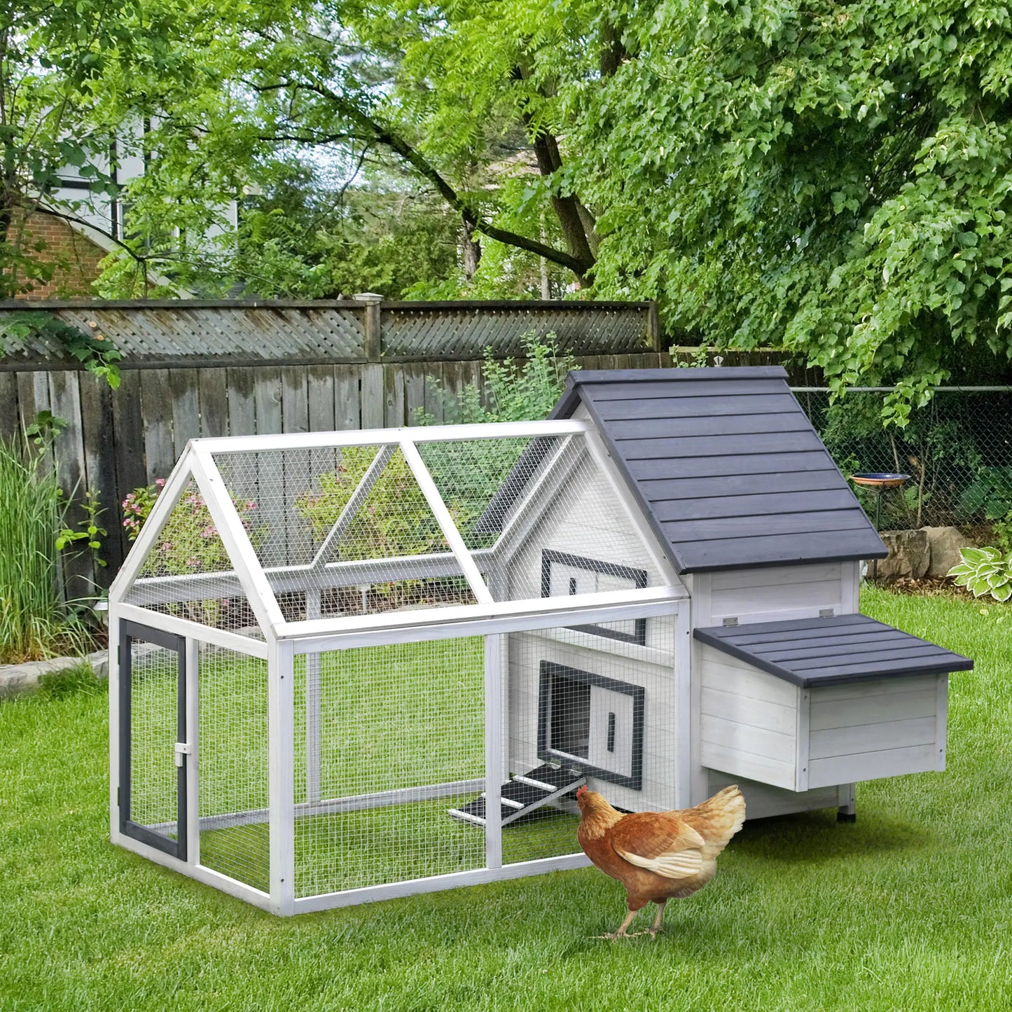 65" Wooden Chicken Coop, Rabbit Hutch with Nesting Box, Ramp Chicken Coops at Gallery Canada