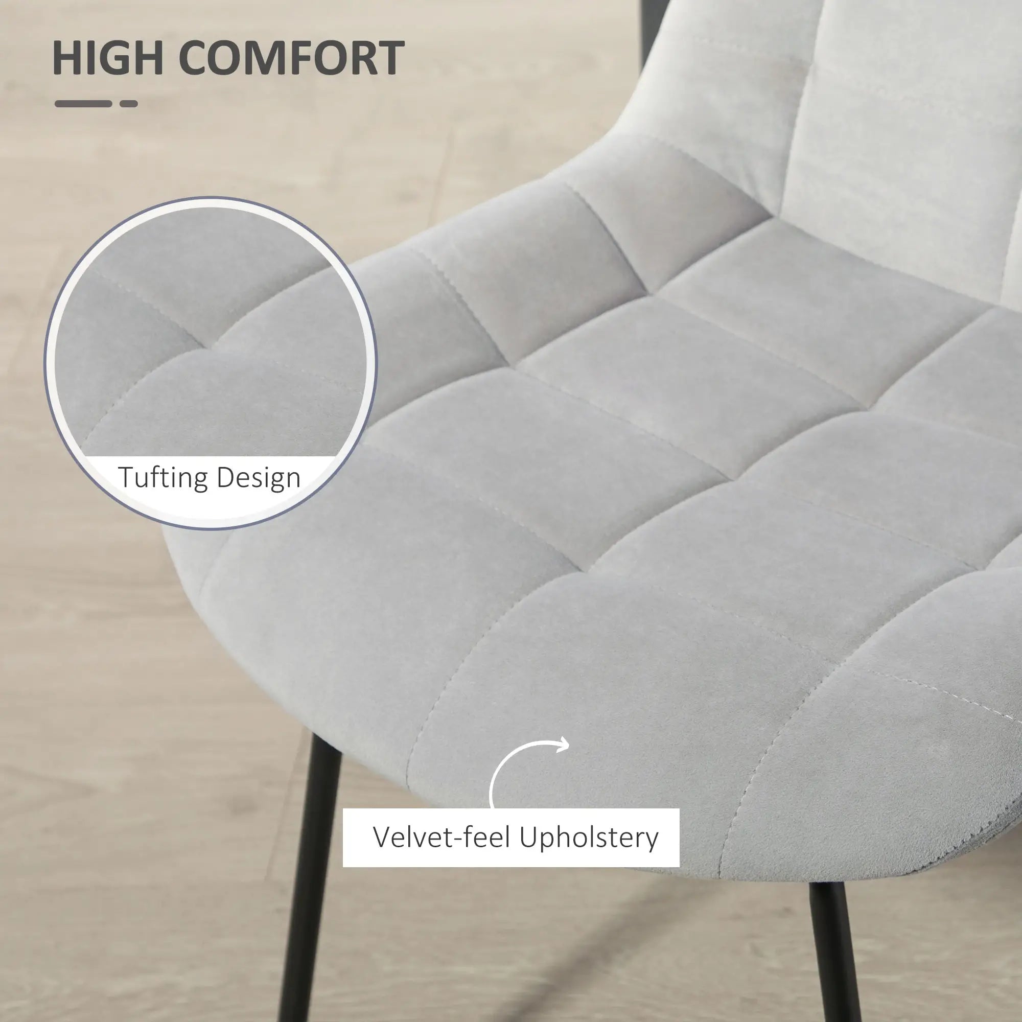 2 Dining Chairs, Upholstered Kitchen Set, Padded Seat, Steel Legs, Light Grey Dining Chairs at Gallery Canada