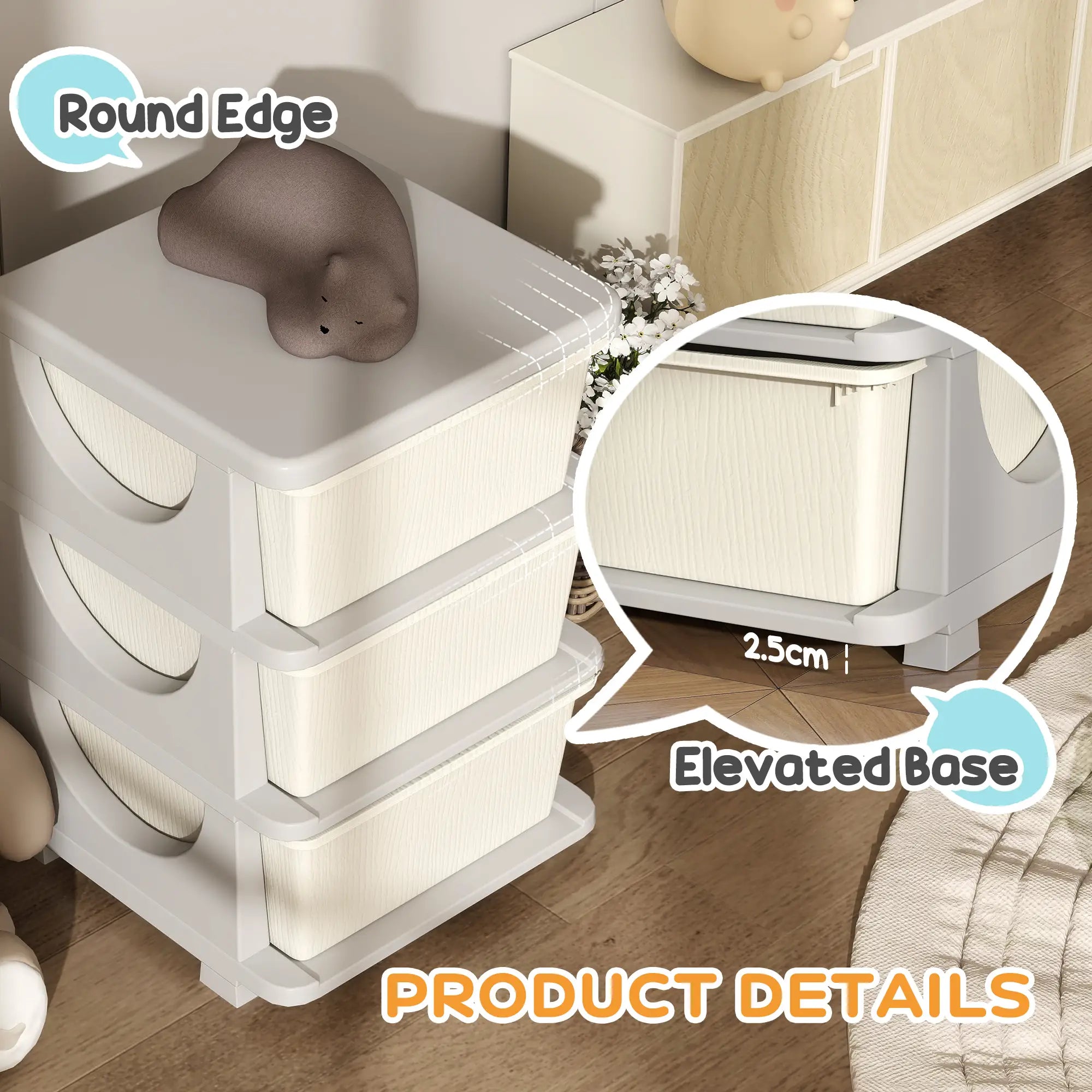 3 Tier Kids Toy Organizer, 3 Plastic Drawers, Cream White Baby & Kids Storage at Gallery Canada