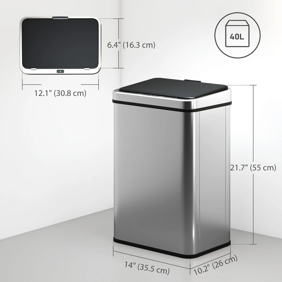 10,6 Gallon Poubelle Automatique, Couvercle à Fermeture Douce, Sans Contact, Acier Inoxydable Résistant aux Empreintes Digitales