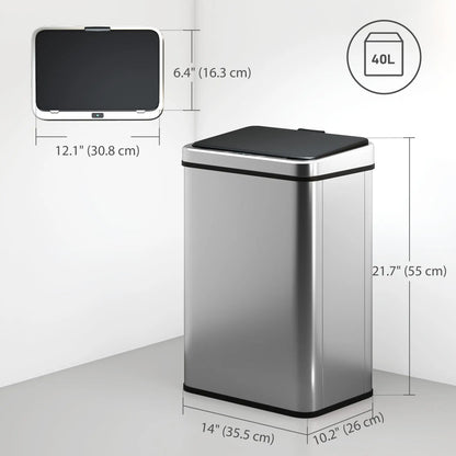 10,6 Gallon Poubelle Automatique, Couvercle à Fermeture Douce, Sans Contact, Acier Inoxydable Résistant aux Empreintes Digitales