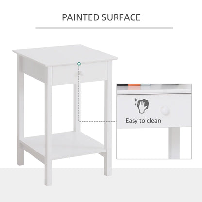 Multipurpose Bedside Table with Drawer, Storage Shelf, White Side Tables at Gallery Canada