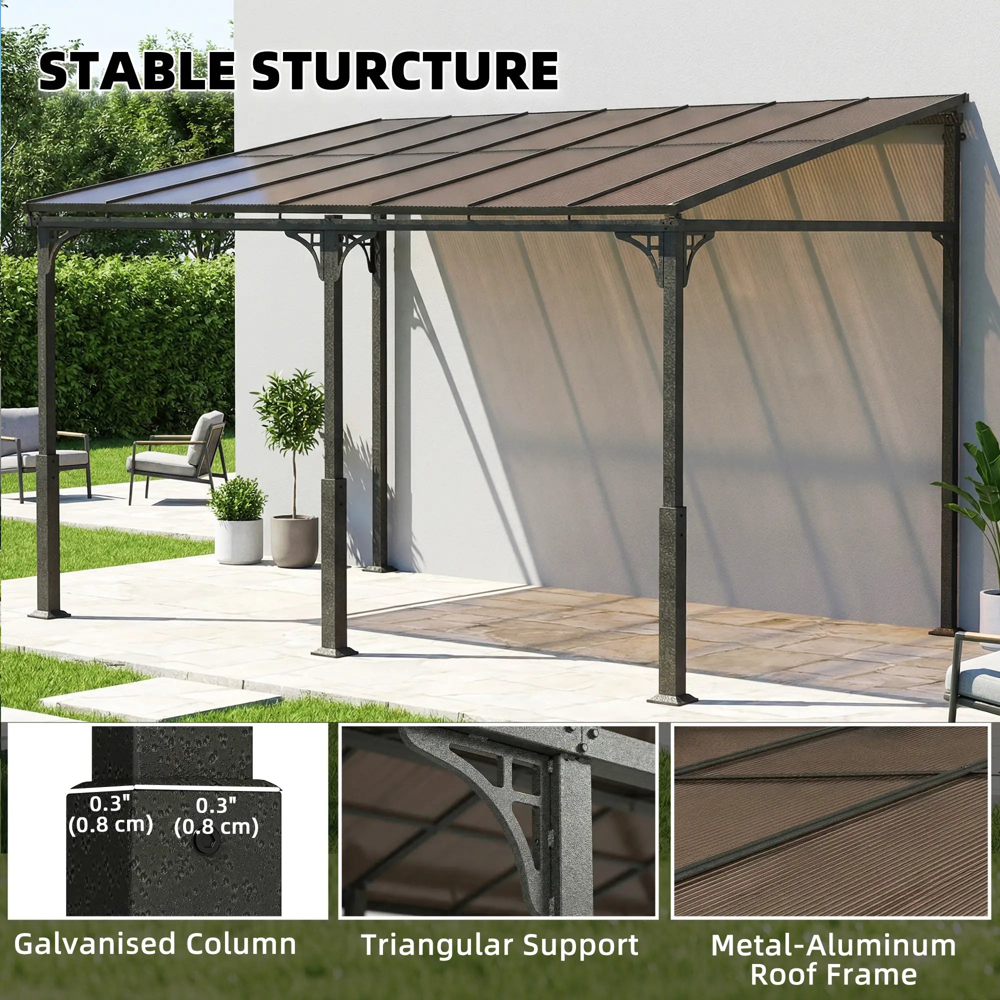 13' x 10' Lean-To Gazebo, Hardtop Wall Mounted Outdoor Pergola Pergolas at Gallery Canada
