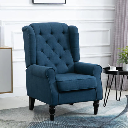 Fabric Accent Chair, Button Tufted Armchair, Upholstered with Wood Legs, Blue Single Sofas at Gallery Canada