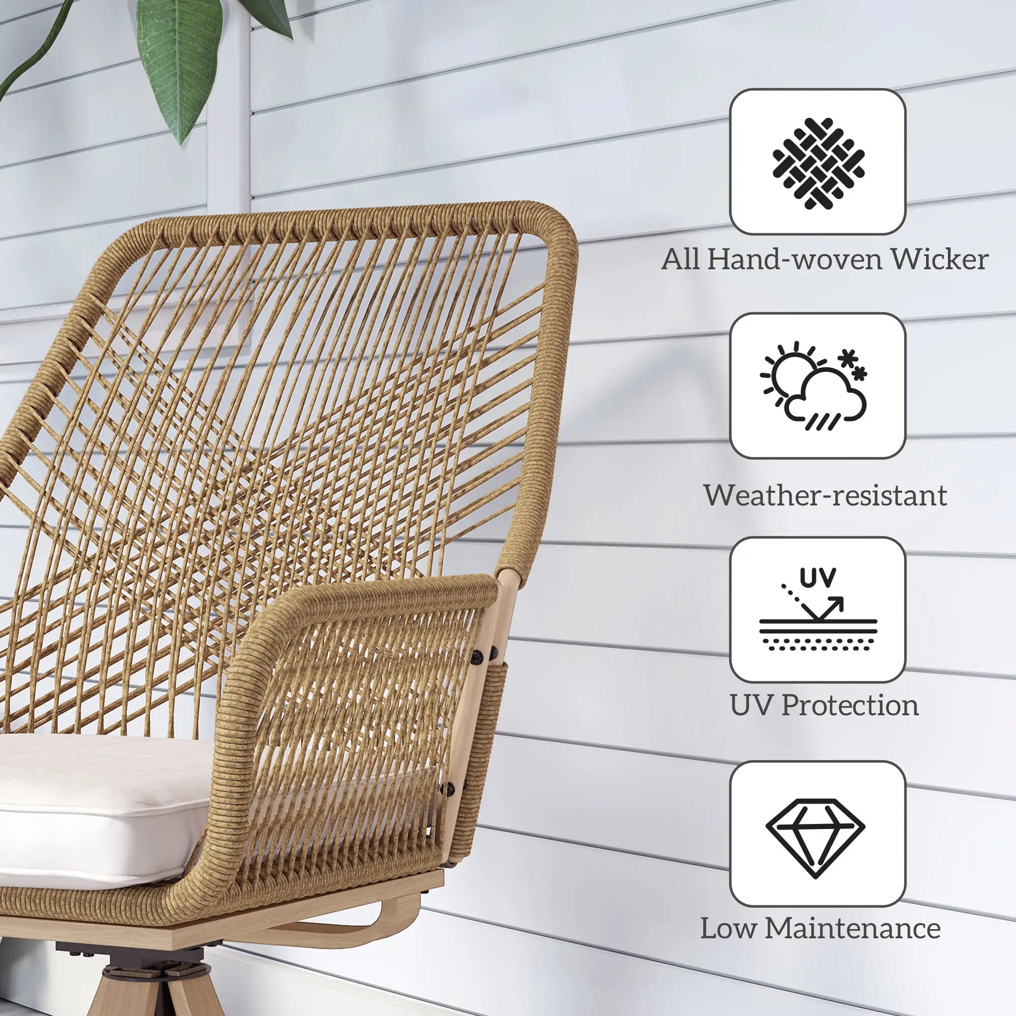 Outdoor Swivel Dining Chairs Set of 2, Patio Rattan with Cushions, Khaki Patio Chairs at Gallery Canada