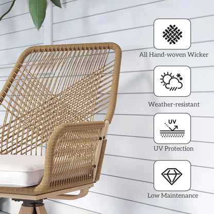 Outdoor Swivel Dining Chairs Set of 2, Patio Rattan with Cushions, Khaki Patio Chairs at Gallery Canada