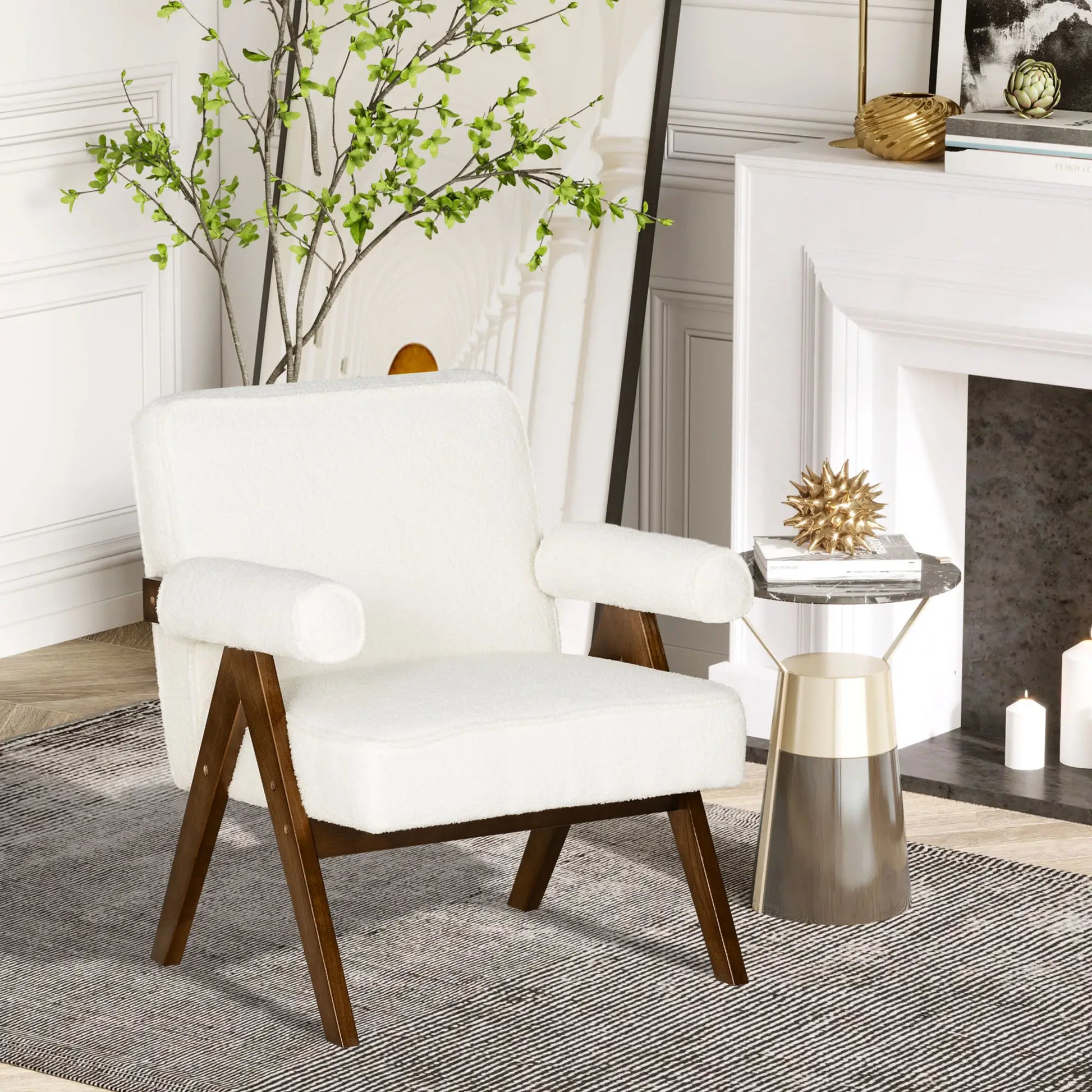 Cashmere Accent Chair, Wide Seat, Soft Padded Armrests, Cream White Accent Chairs at Gallery Canada