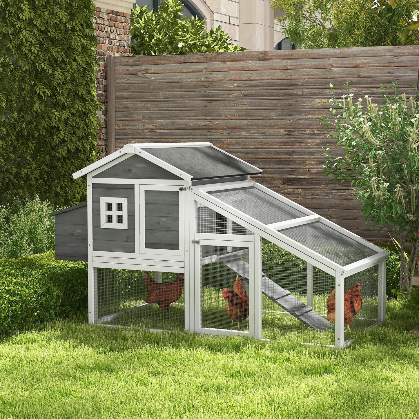 69 Wooden Chicken Coop with Run, Nesting Box, Tray, Grey Chicken Coops at Gallery Canada