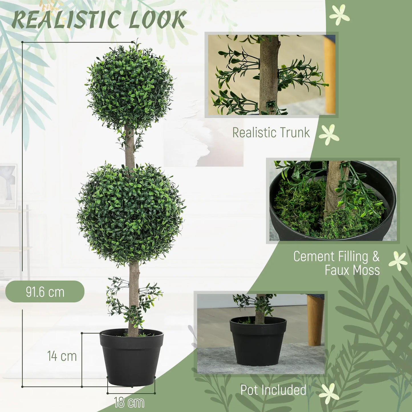 2 Pack 36.1" Artificial Boxwood Topiary Ball Trees, With Pot, Green Artificial Trees at Gallery Canada