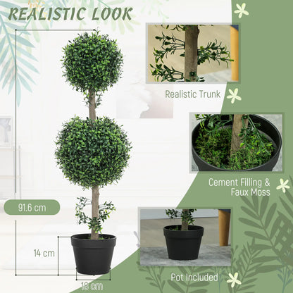 2 Pack 36.1" Artificial Boxwood Topiary Ball Trees, With Pot, Green Artificial Trees at Gallery Canada