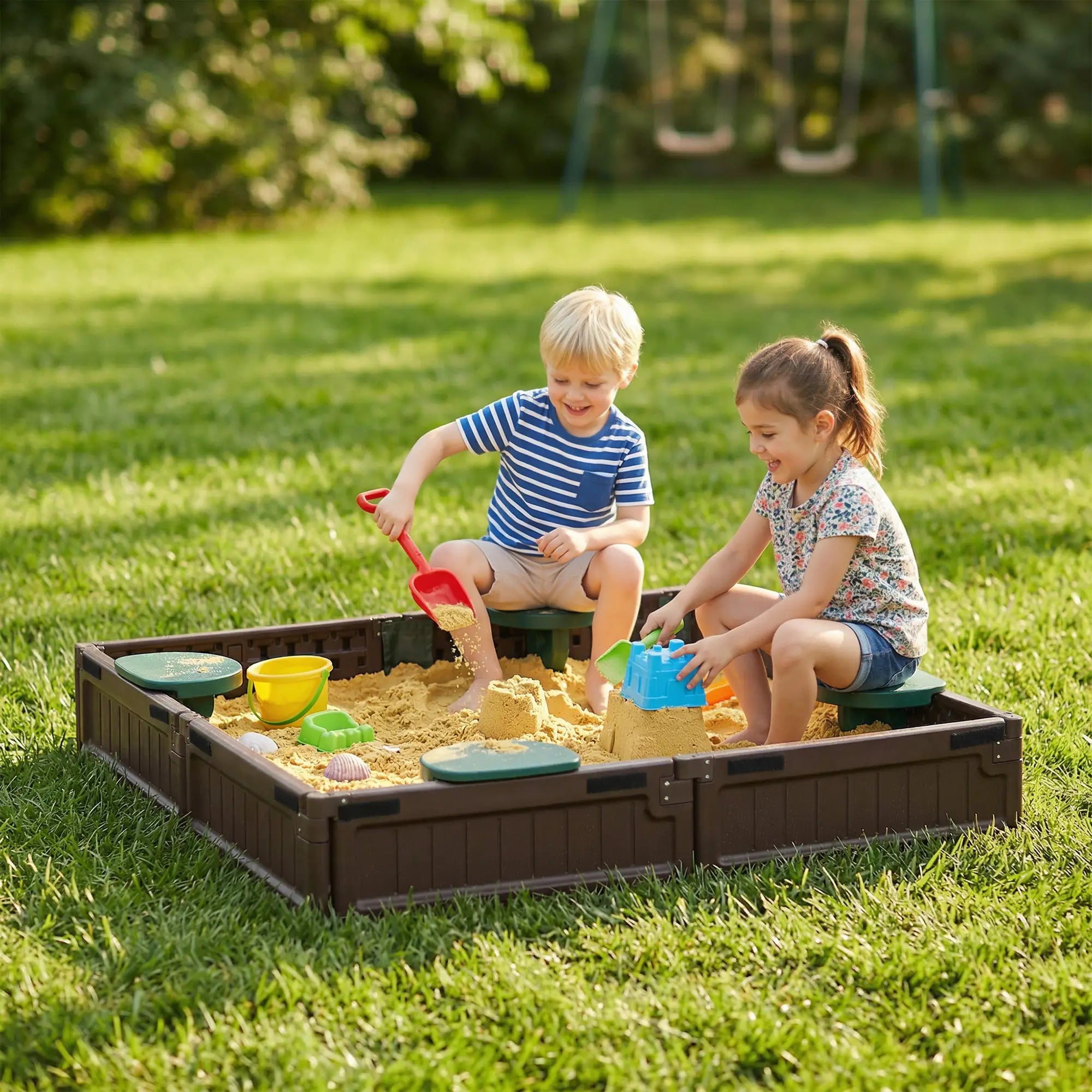 Kids Outdoor Sandbox with Canopy, Bottom Fabric Liner, Brown Sandboxes & Accessories at Gallery Canada