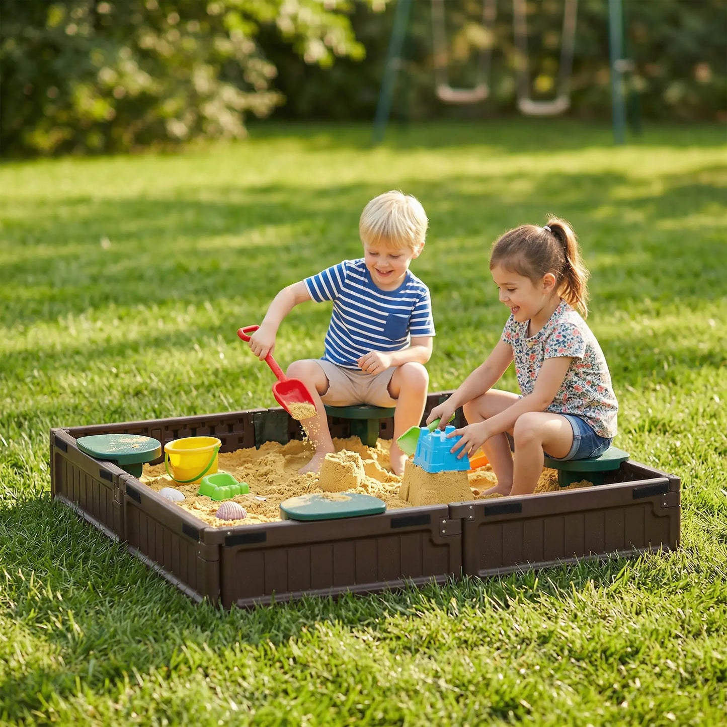 Kids Outdoor Sandbox with Canopy, Bottom Fabric Liner, Brown Sandboxes & Accessories at Gallery Canada