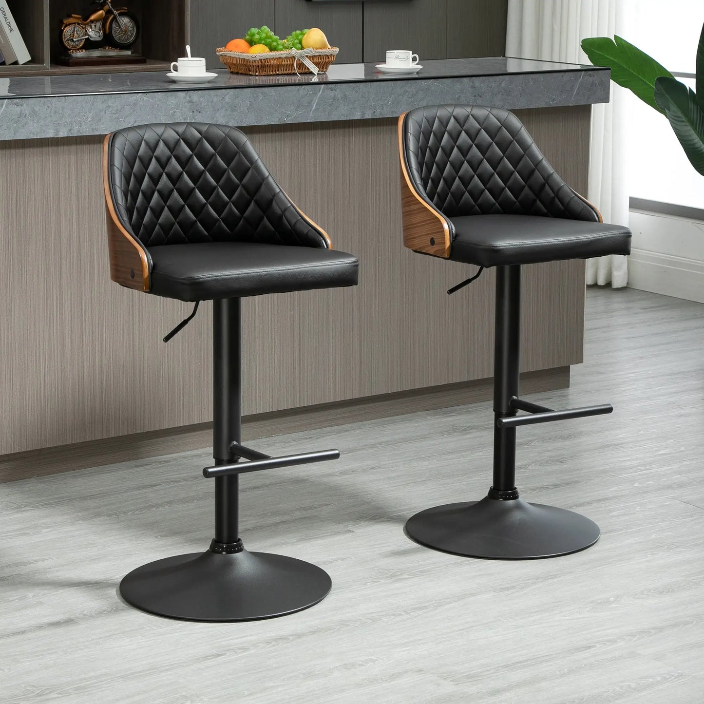 Modern PU Leather Bar Stools, Set of 2, Swivel, Adjustable Height, Black Bar Stools at Gallery Canada