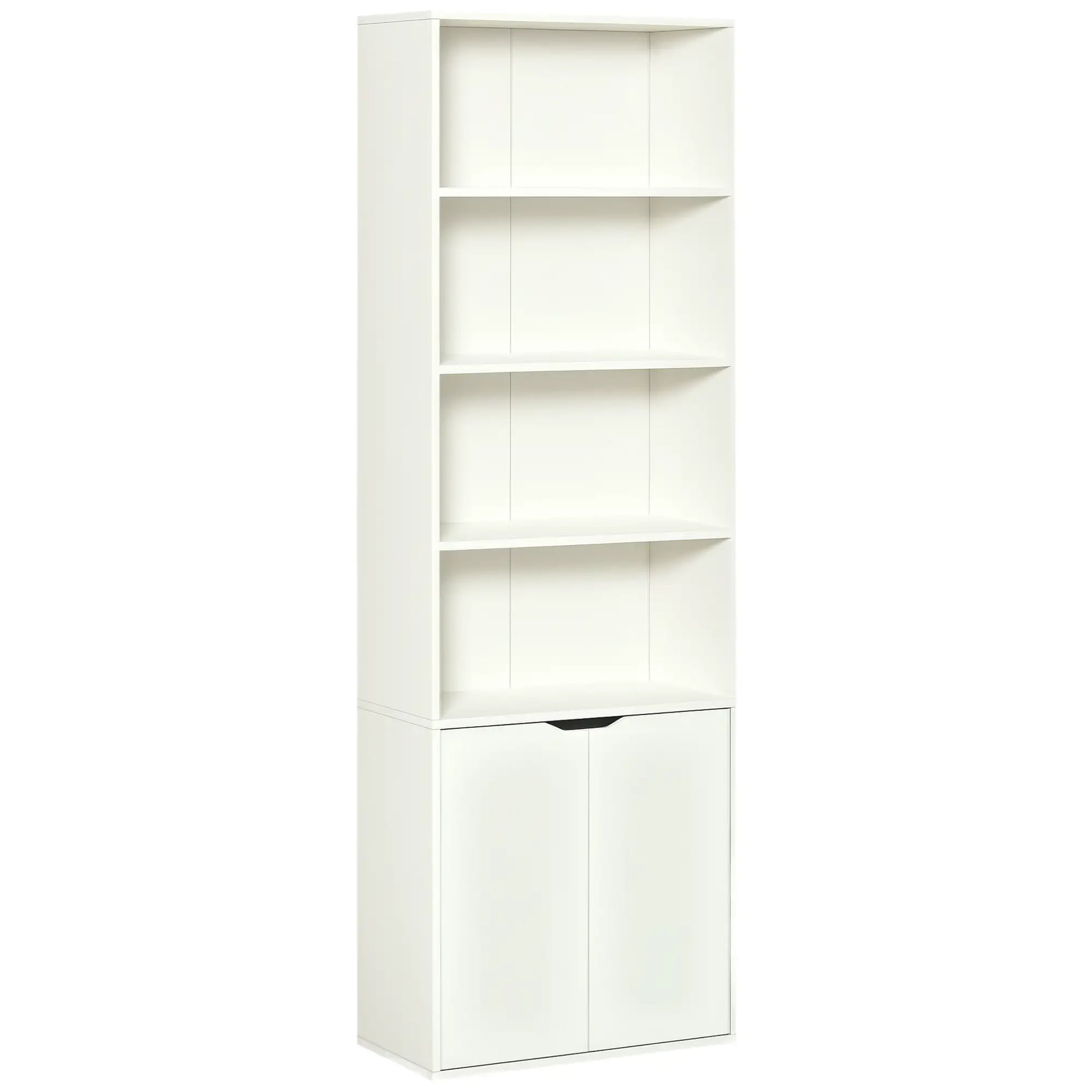 4-Tier Open Bookshelf with Doors, Home Office Bookcase, White White Bookshelves White at Gallery Canada