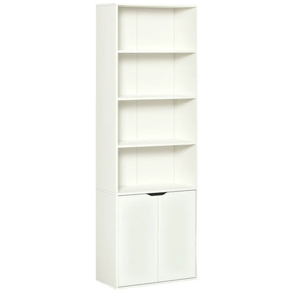 4-Tier Open Bookshelf with Doors, Home Office Bookcase, White White Bookshelves White at Gallery Canada