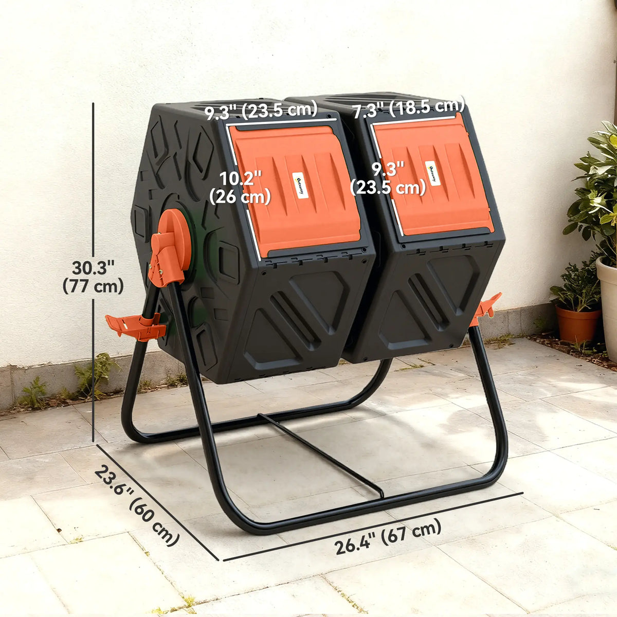 Rotating Composter, Dual Chamber Bin, 34.5 Gallon, Orange Outdoor Compost Bin at Gallery Canada