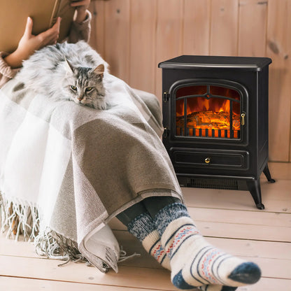 16" Freestanding Electric Fireplace Heater, Wood Flame, 750/1500W, Black Electric Fireplaces at Gallery Canada