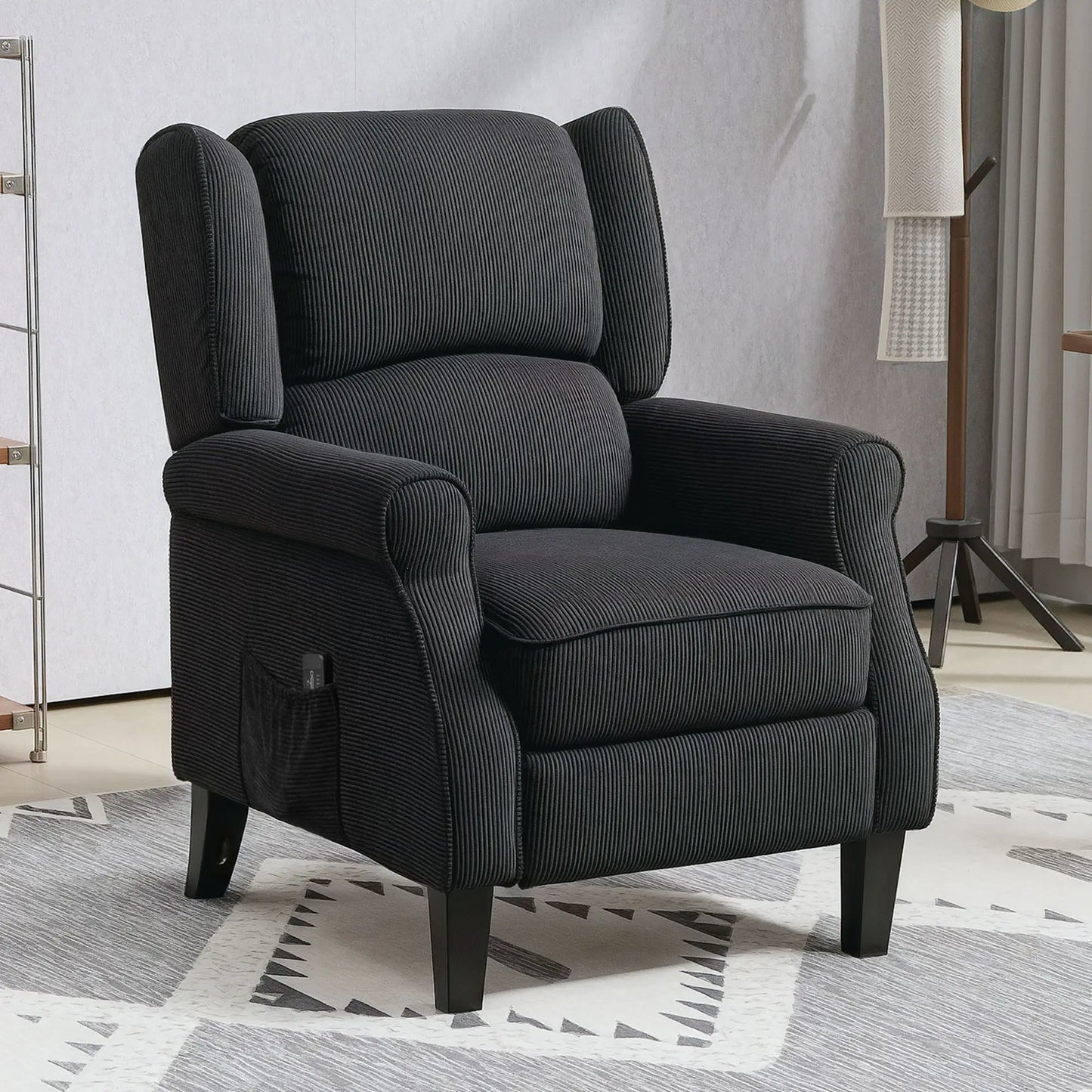 Push Back Recliner Chair, Vibration Massage, Extendable Footrest, Remote, Pocket, Black Sofas & Reclining Chairs at Gallery Canada