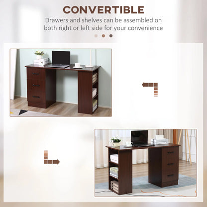 47 Inches Office Desk, 3-Tier Storage Shelves, Drawers, Walnut Writing Desks at Gallery Canada