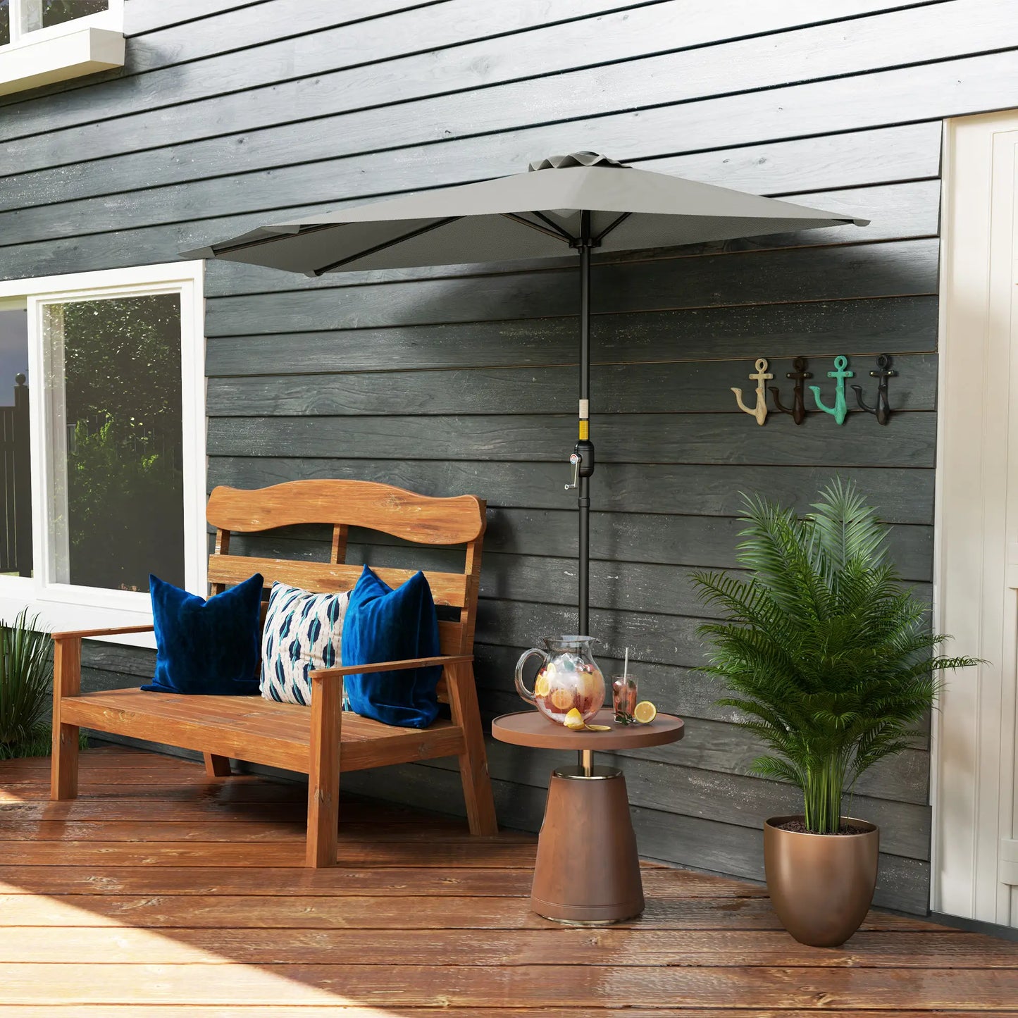 9ft Half Round Umbrella, Outdoor Patio Garden Sun Shade, Light Grey Half Round Umbrellas at Gallery Canada