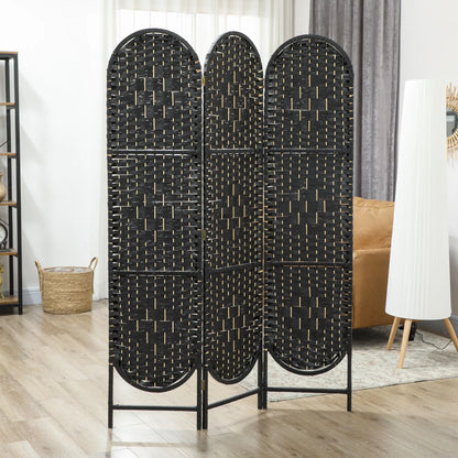 Bohemian Privacy Screen, 3 Panel Folding Room Divider, Arched Top, Black Room Dividers at Gallery Canada