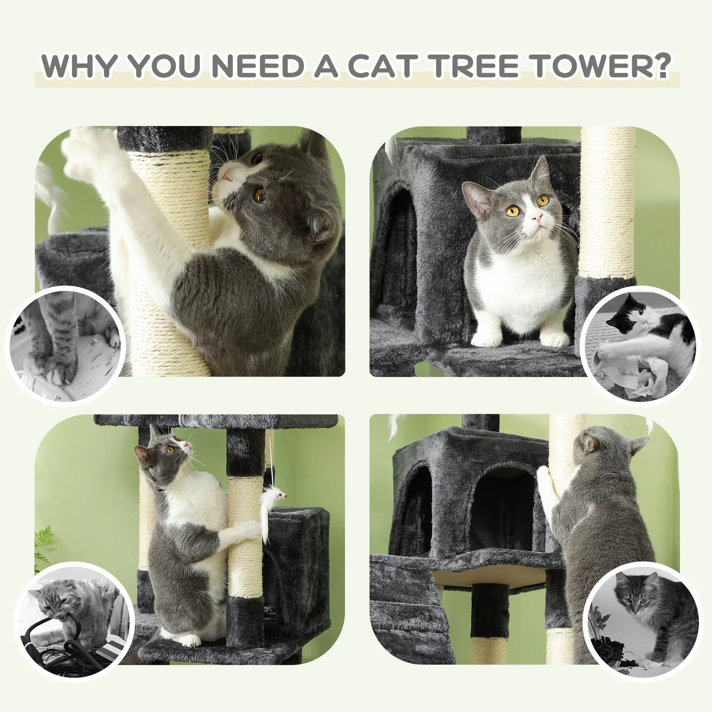 68-Inch Multi-Level Cat Scratching Tree, Kitty Activity Center, Grey Cat Towers at Gallery Canada