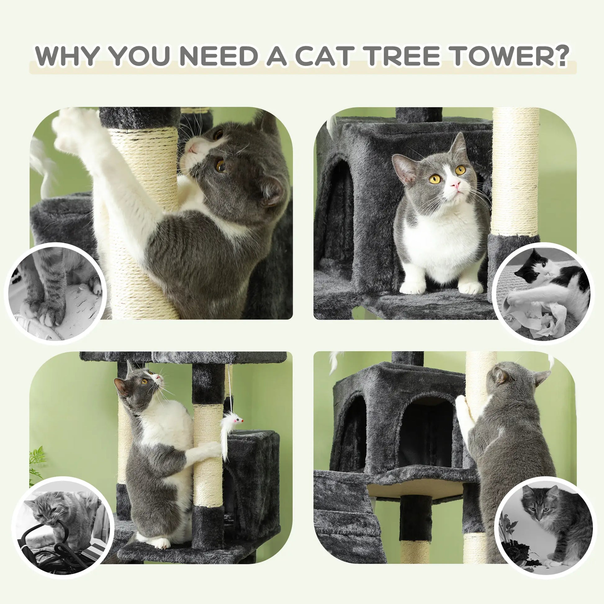 68-Inch Multi-Level Cat Scratching Tree, Kitty Activity Center, Grey Cat Towers at Gallery Canada