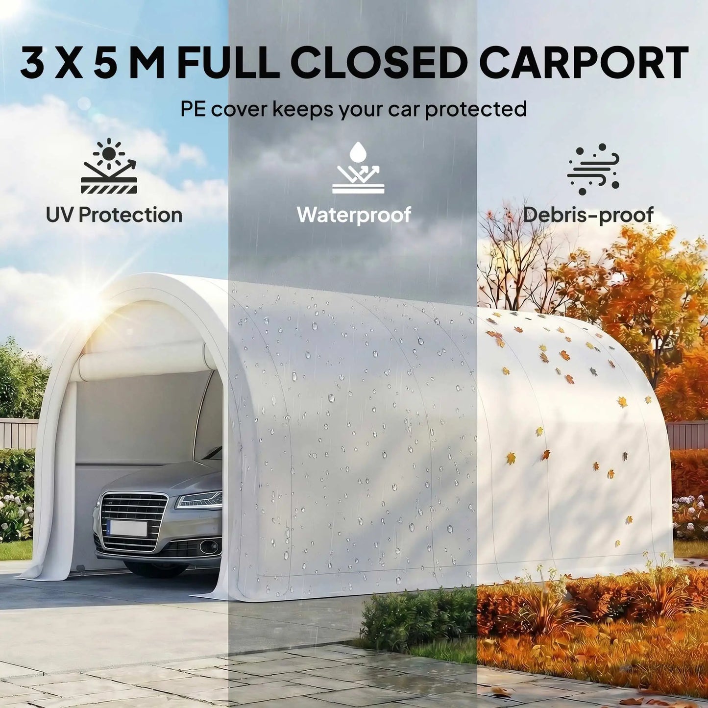 10' x 16' Heavy Duty Carport Tent, PE Cover, White Car Shelters at Gallery Canada