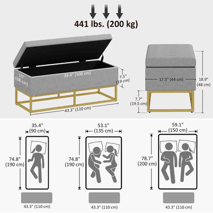 Storage Ottoman, Flip Top Upholstered Bench, Linen Fabric, Steel Legs, Beige Storage Ottomans & Benches at Gallery Canada