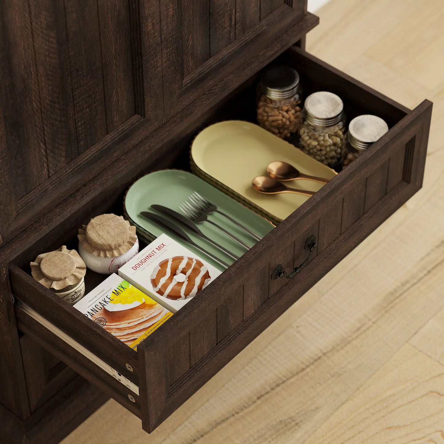 72" Kitchen Pantry Cabinet, 10 Shelves, 2 Drawers, Brown Kitchen Pantry Cabinets at Gallery Canada