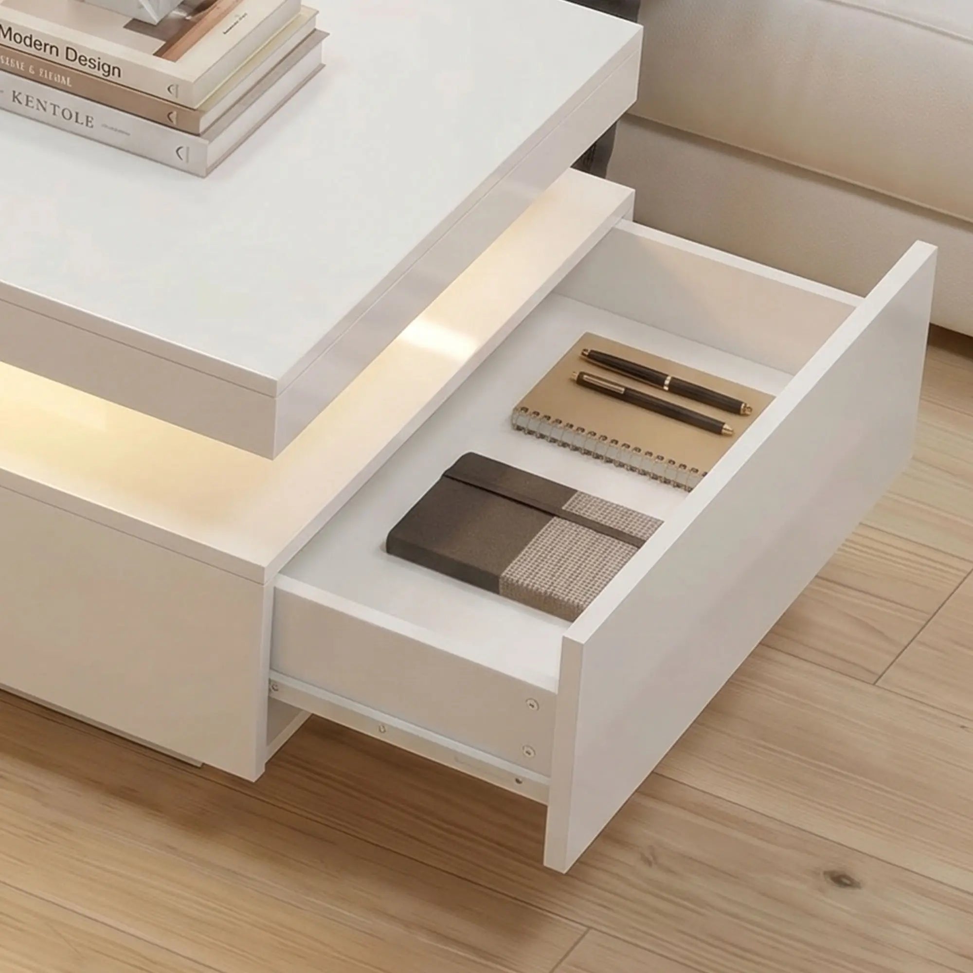 LED Coffee Table With Storage, 2-Tier, White Coffee Tables at Gallery Canada