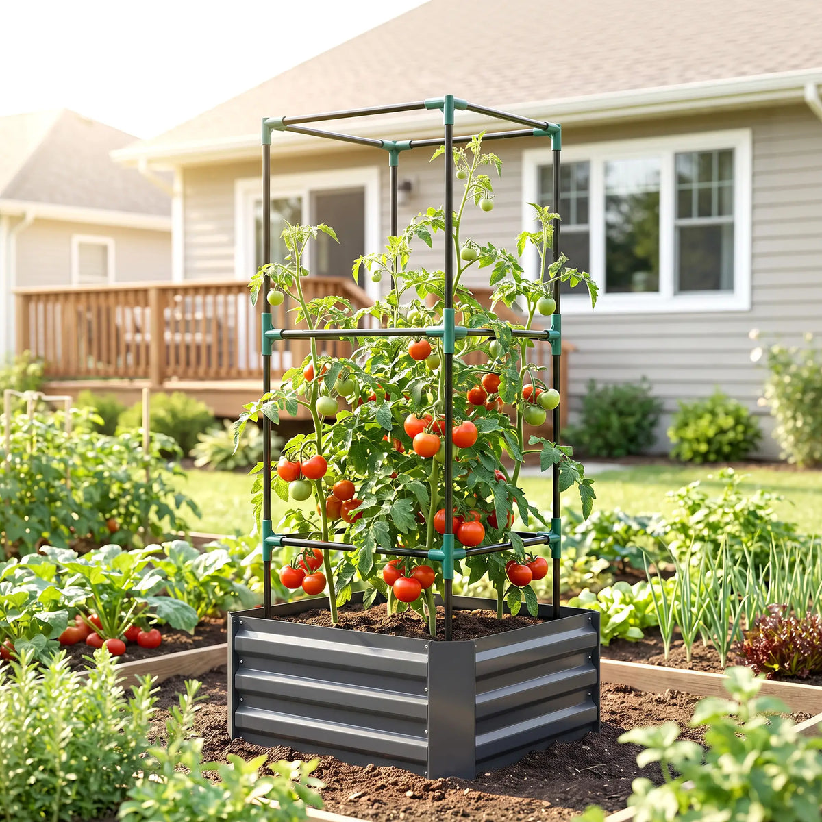 Galvanized Planter Box, Raised Garden Bed with Trellis, Grey Galvanized Planter Boxes at Gallery Canada