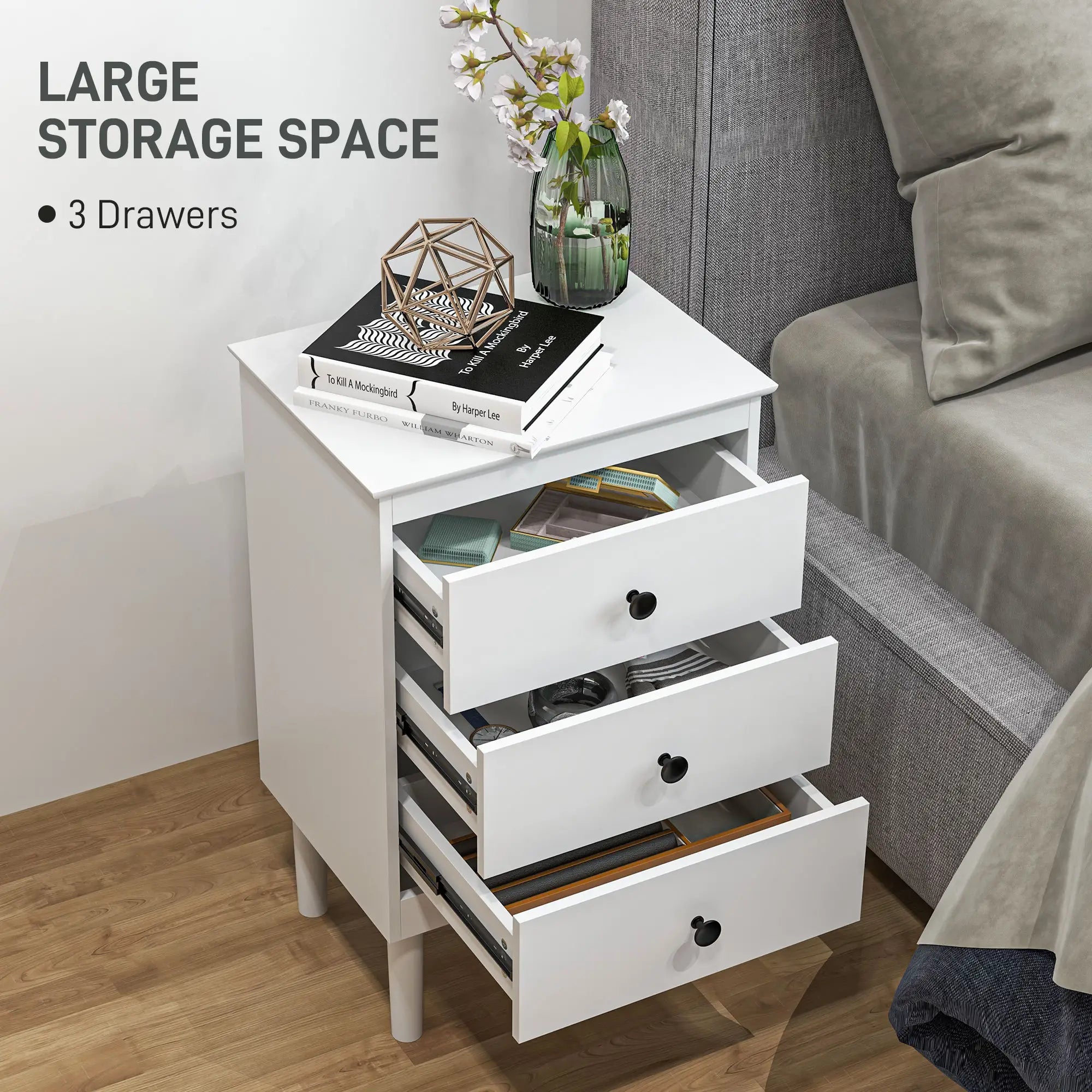 Two 3-Drawer Modern Bedside Tables, White Bedside Tables at Gallery Canada