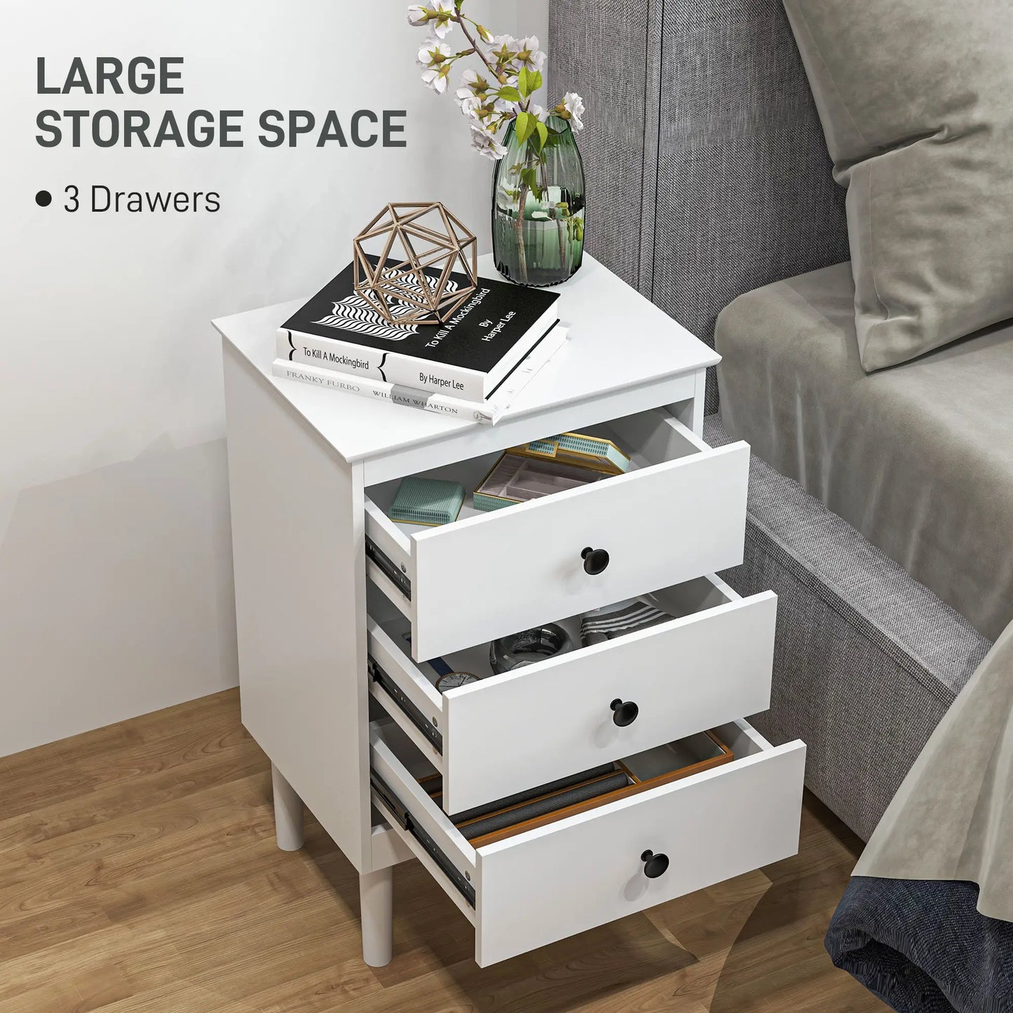 Two 3-Drawer Modern Bedside Tables, White Bedside Tables at Gallery Canada