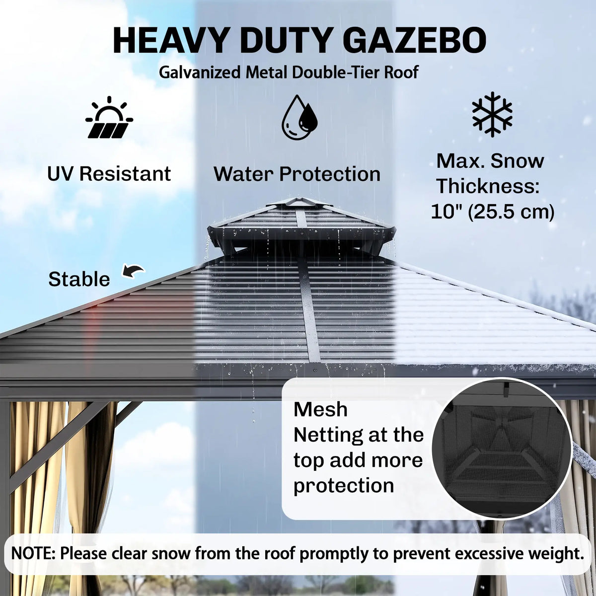 10' x 10' Hardtop Gazebo, Double Tier Metal Roof, Dark Brown Gazebos at Gallery Canada